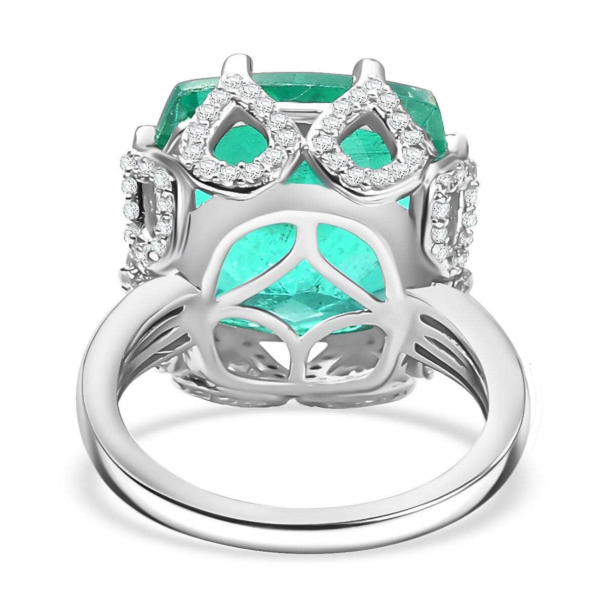 Emeraldine Triplet Quartz &amp; White Zircon Solitaire Ring in Rhodium Overlay Sterling Silver 12.57 Ct. 8084589 5