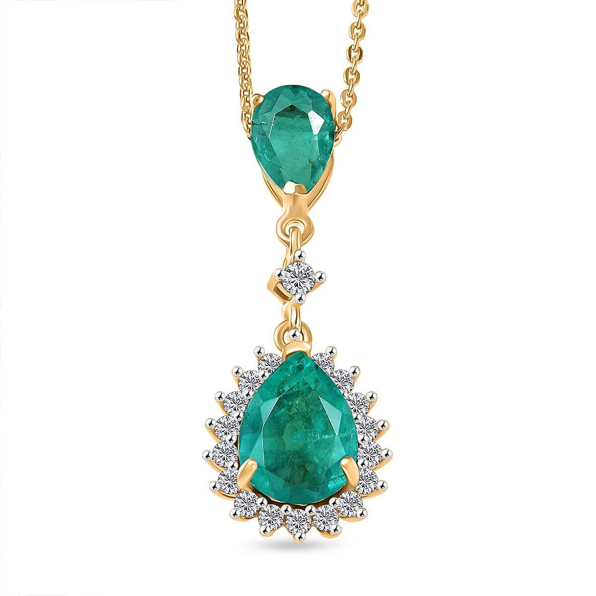 D'Joy Emeraldine Triplet Quartz &amp; White Zircon Chain &amp; Pendant in Yellow Gold Plated Sterling Silver 3.57 Ct. 4439154 0