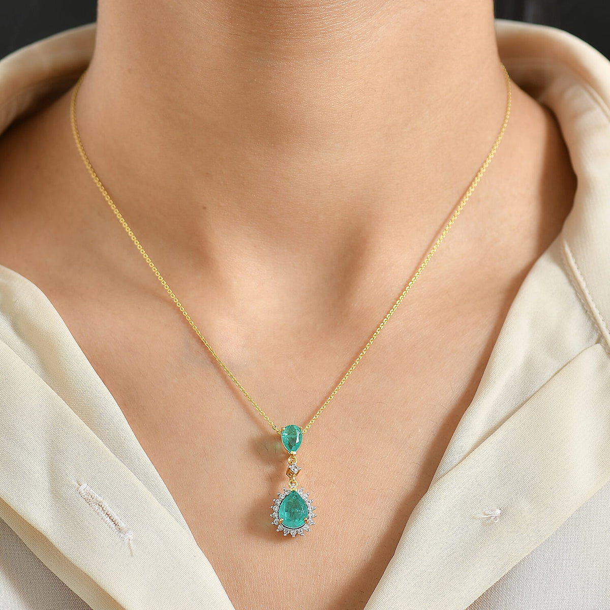 D'Joy Emeraldine Triplet Quartz &amp; White Zircon Chain &amp; Pendant in Yellow Gold Plated Sterling Silver 3.57 Ct. 4439154 2