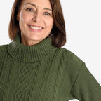 Emma Cableknit Roll Neck Pullover (Size 16 to 18) - Deep Olive