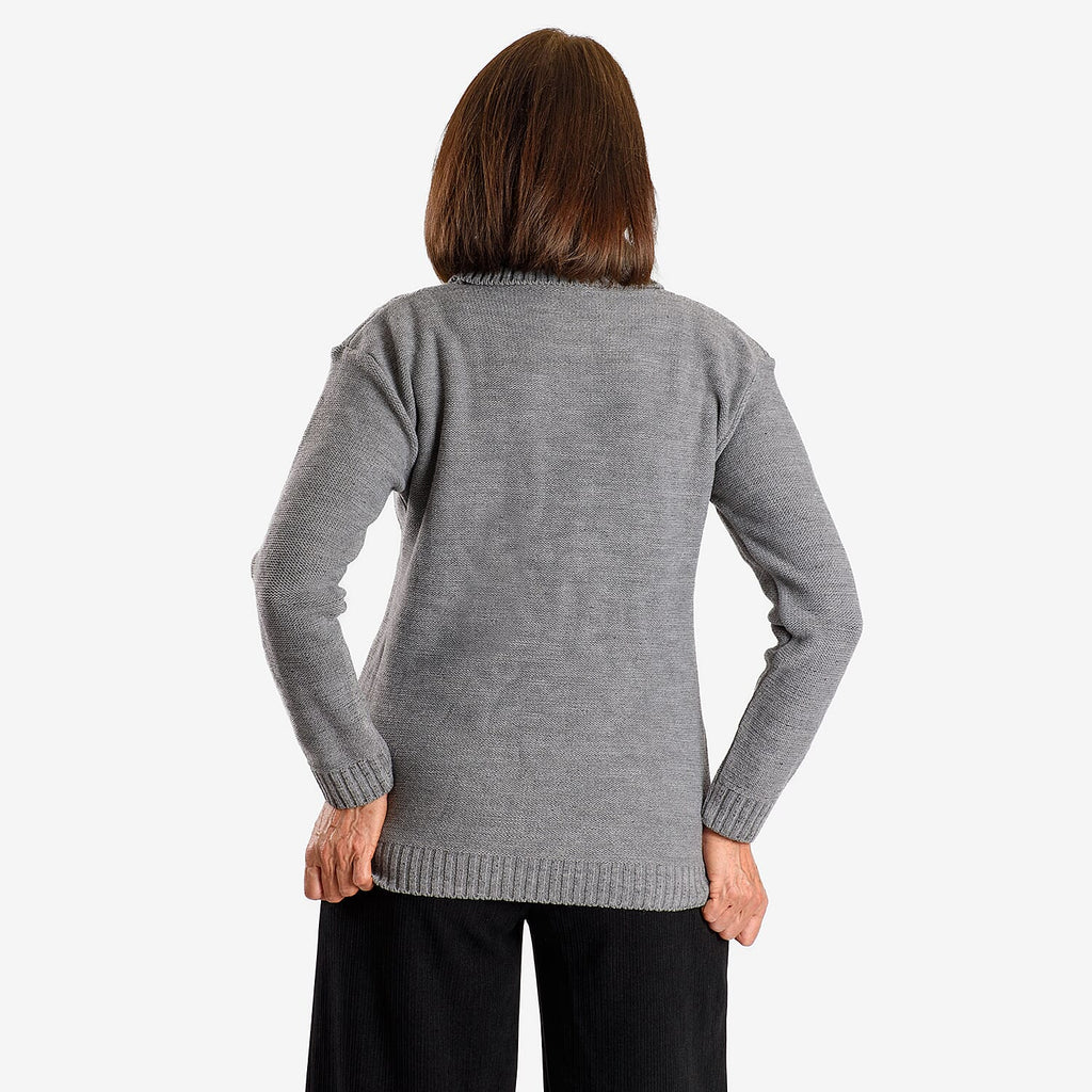 Emma Classic Cable Knit Roll Neck Pullover (Size L) - Mid Grey