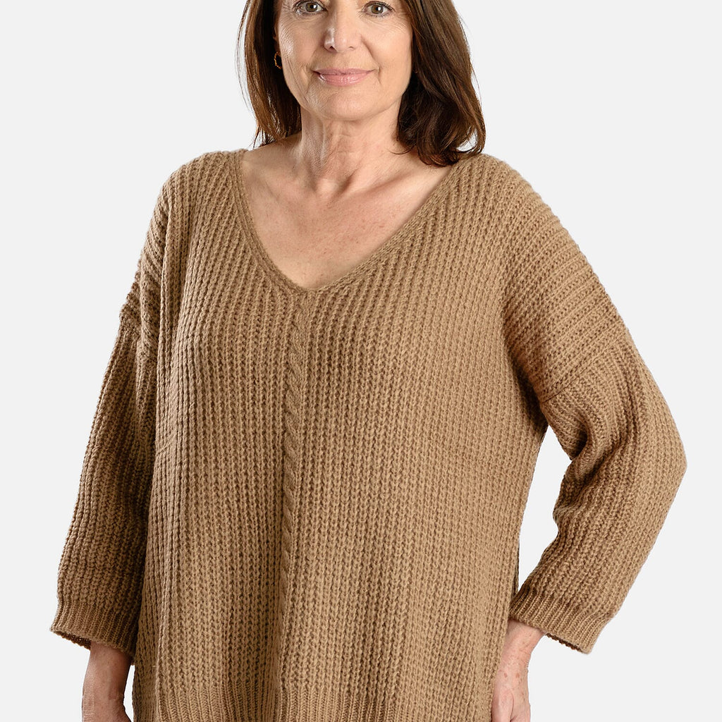 EMMA Cabel Knit Jumper (Size - 16 to 22) - Taupe