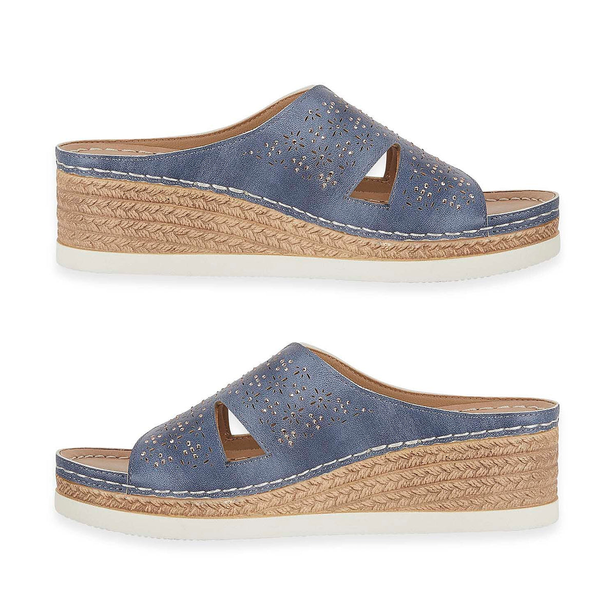 Emma Diamante Trim Ladies Wedge Sandals (Size 5) - Blue V32518743 1
