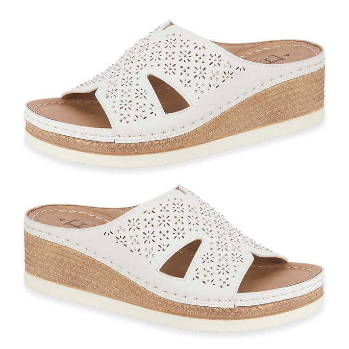 Emma Diamante Trim Ladies Wedge Sandals (Size 5) - White 8520654 1