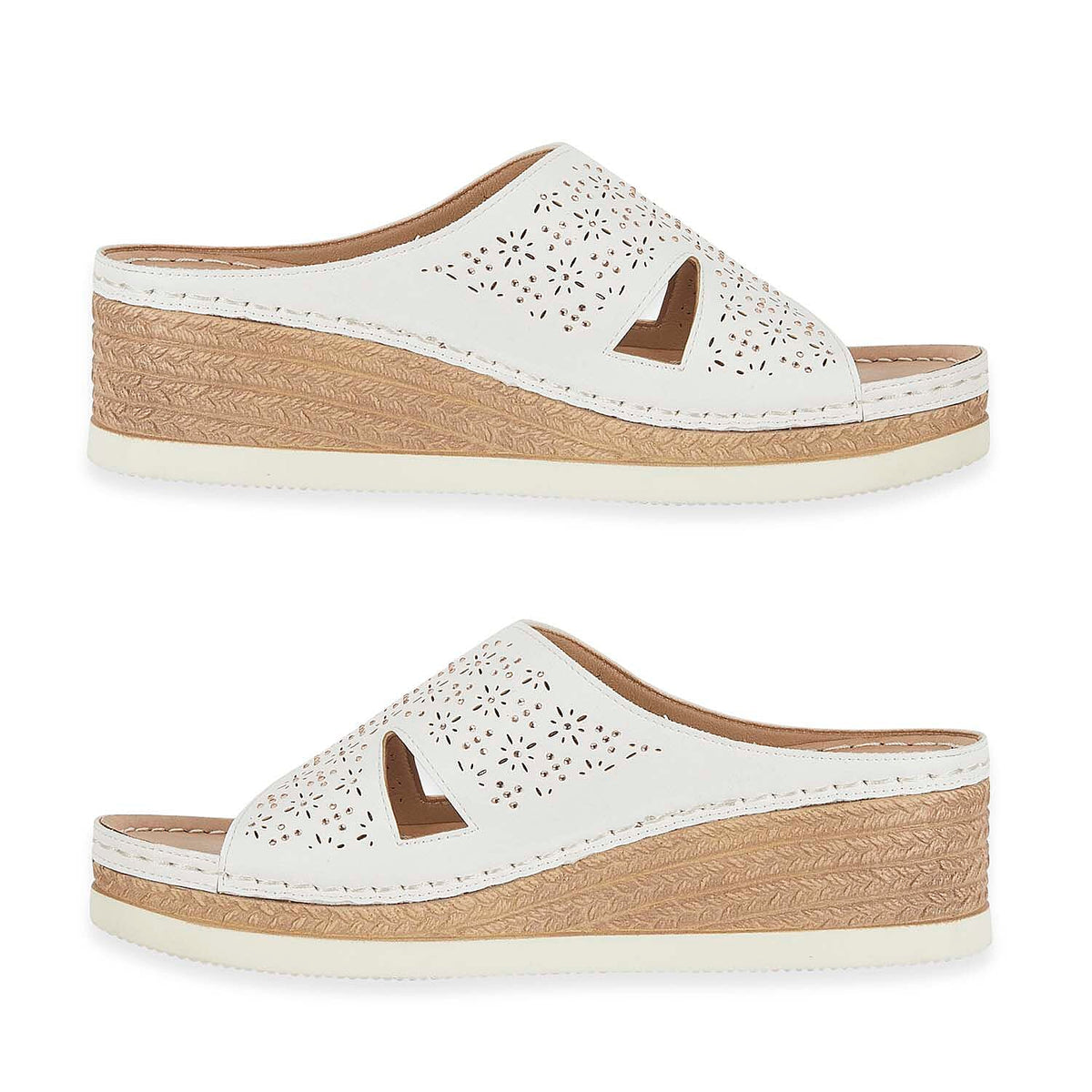 Emma Diamante Trim Ladies Wedge Sandals (Size 5) - White V32566327 1