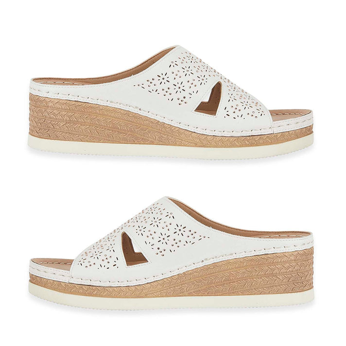 Emma Diamante Trim Ladies Wedge Sandals (Size 5) - White 8520654 2