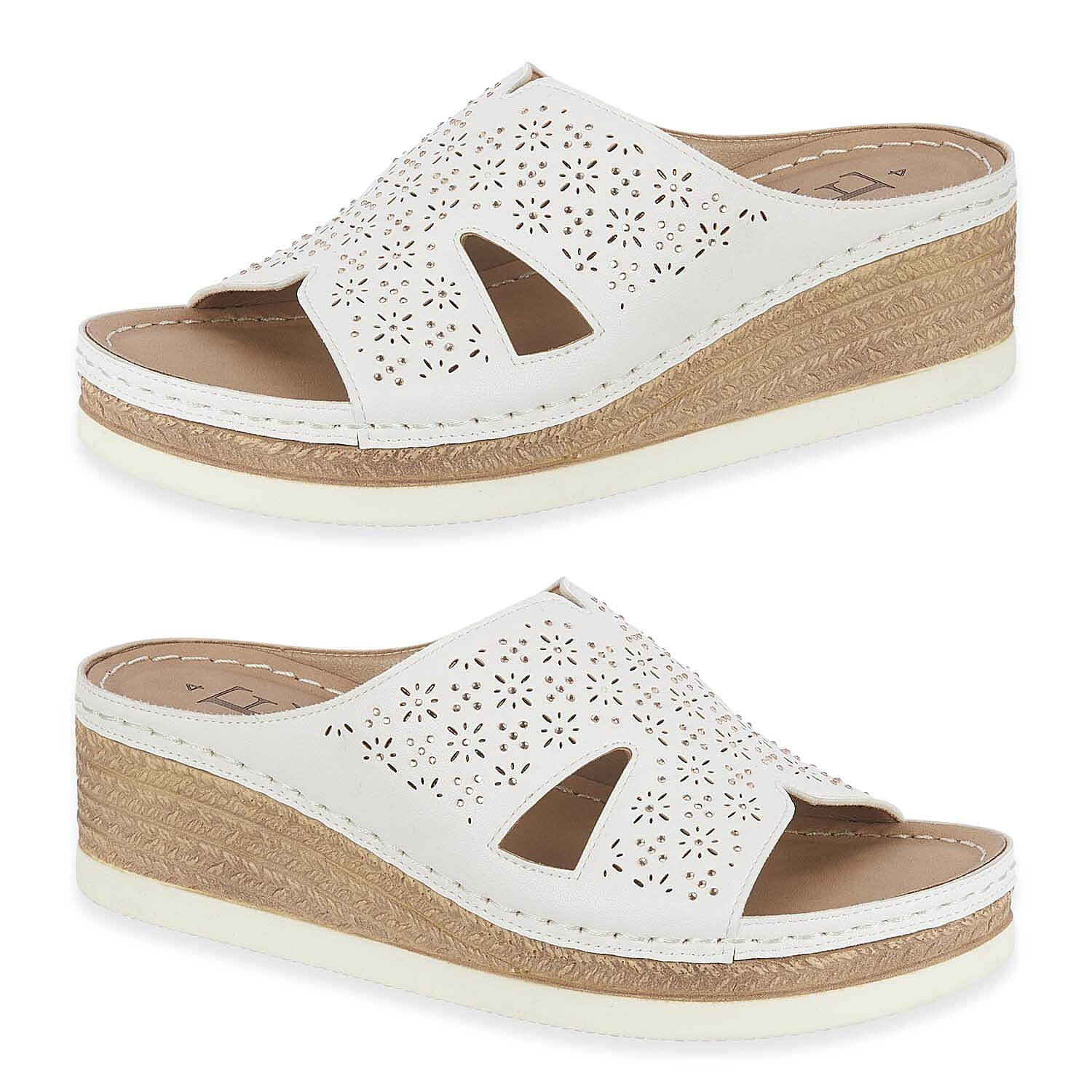 Emma Diamante Trim Ladies Wedge Sandals (Size 6) - White V32518749 0