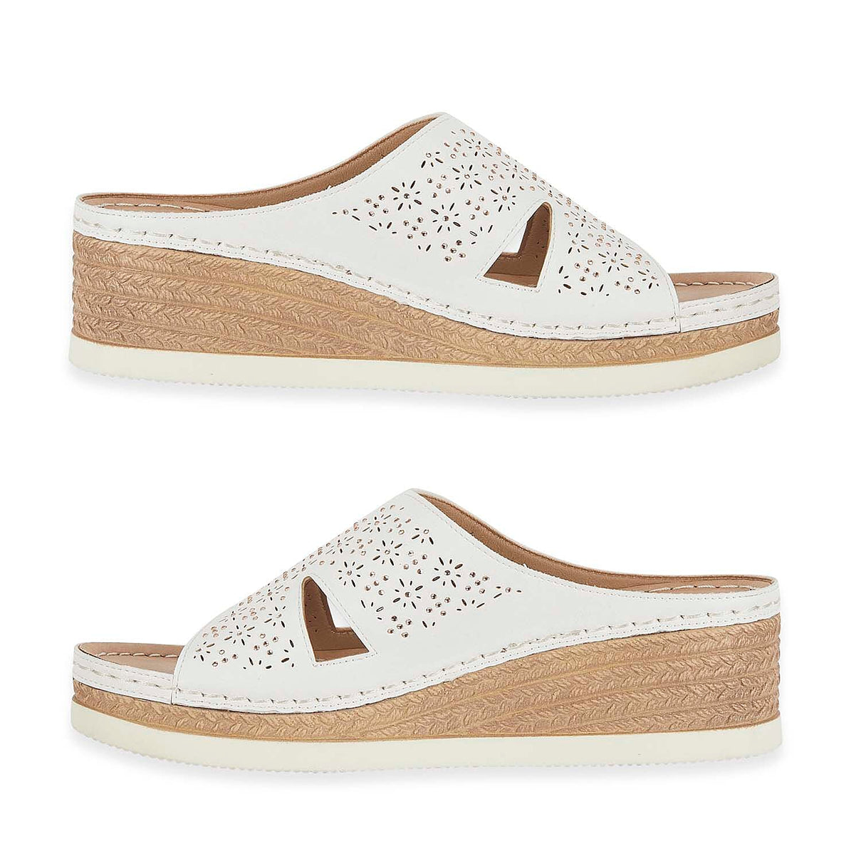 Emma Diamante Trim Ladies Wedge Sandals (Size 6) - White V32518749 1
