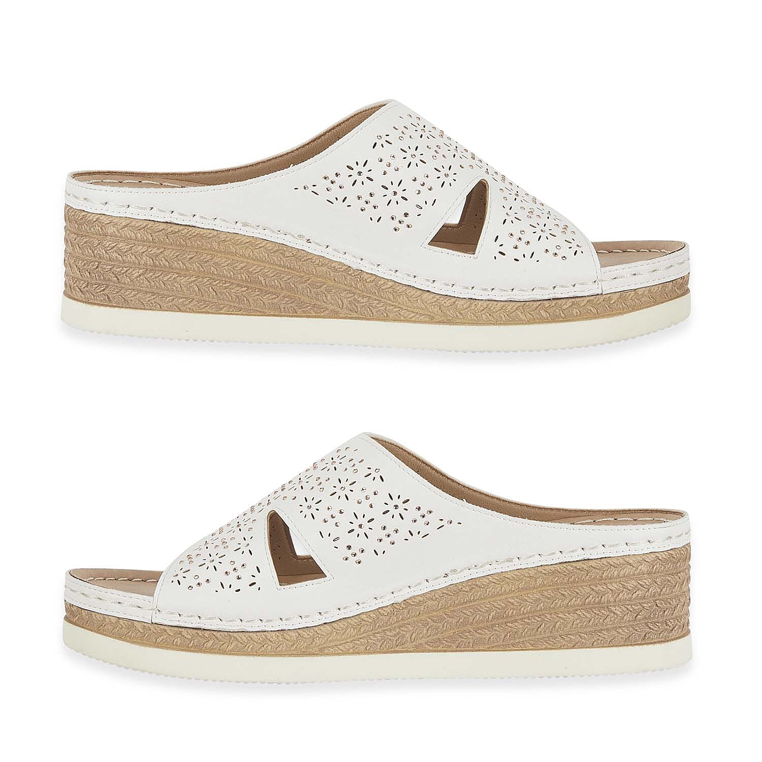 Emma Diamante Trim Ladies Wedge Sandals (Size 6) - White V32518749 1