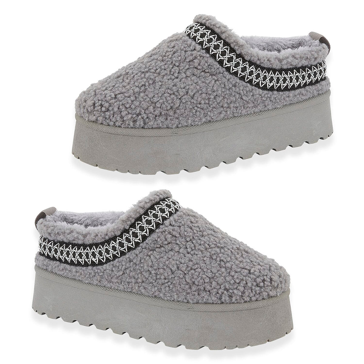Emma Panda Embroidered Trim Platform Sherpa Boots (Size 4) - Grey 8283064 0