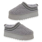 Emma Panda Embroidered Trim Platform Sherpa Boots (Size 4) - Grey