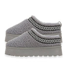 Emma Panda Embroidered Trim Platform Sherpa Boots (Size 4) - Grey