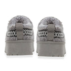 Emma Panda Embroidered Trim Platform Sherpa Boots (Size 4) - Grey