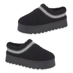 Emma Panda Embroidered Trim Platform Sherpa Boots (Size 6) - Black