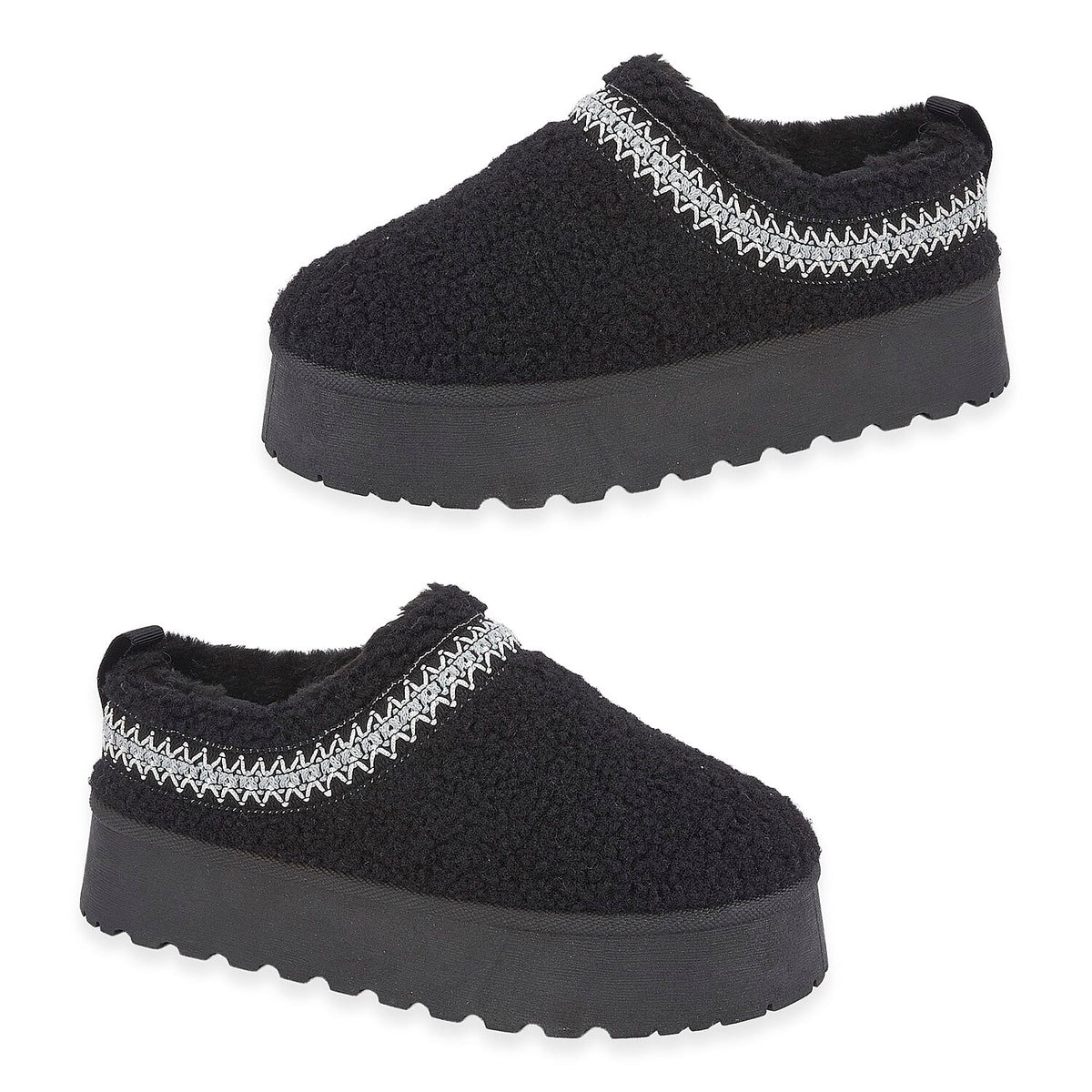 Emma Panda Embroidered Trim Platform Sherpa Boots (Size 6) - Black V32538995 0