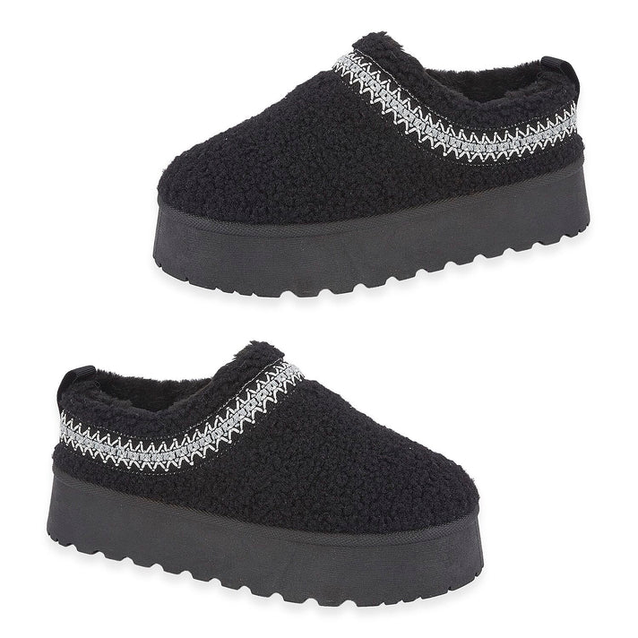 Emma Panda Embroidered Trim Platform Sherpa Boots (Size 6) - Black 8283061 1