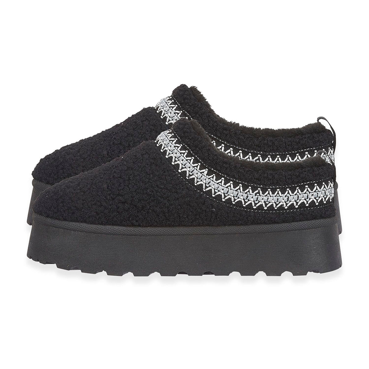 Emma Panda Embroidered Trim Platform Sherpa Boots (Size 6) - Black V32538995 1