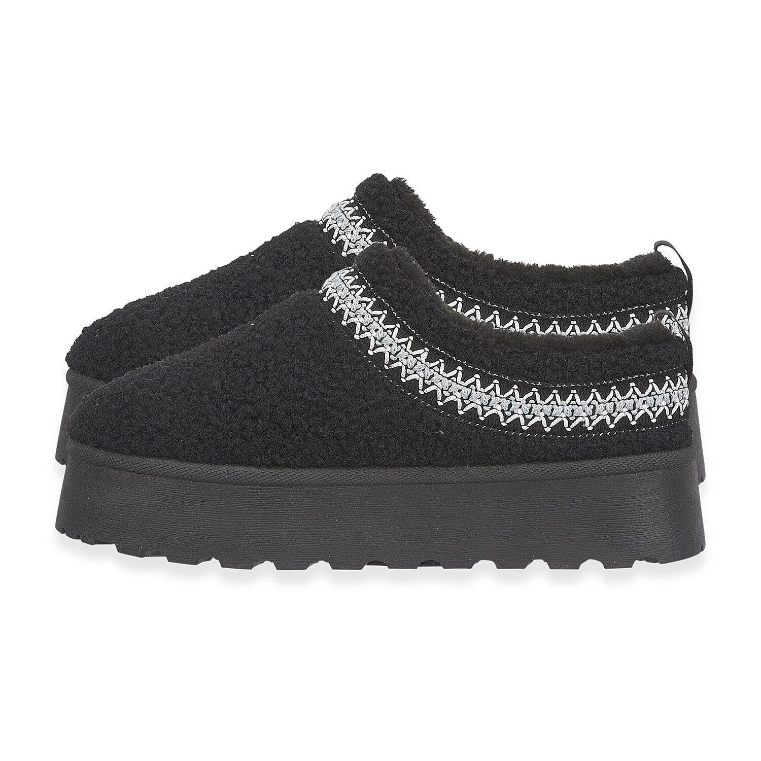 Emma Panda Embroidered Trim Platform Sherpa Boots (Size 6) - Black V32538995 1
