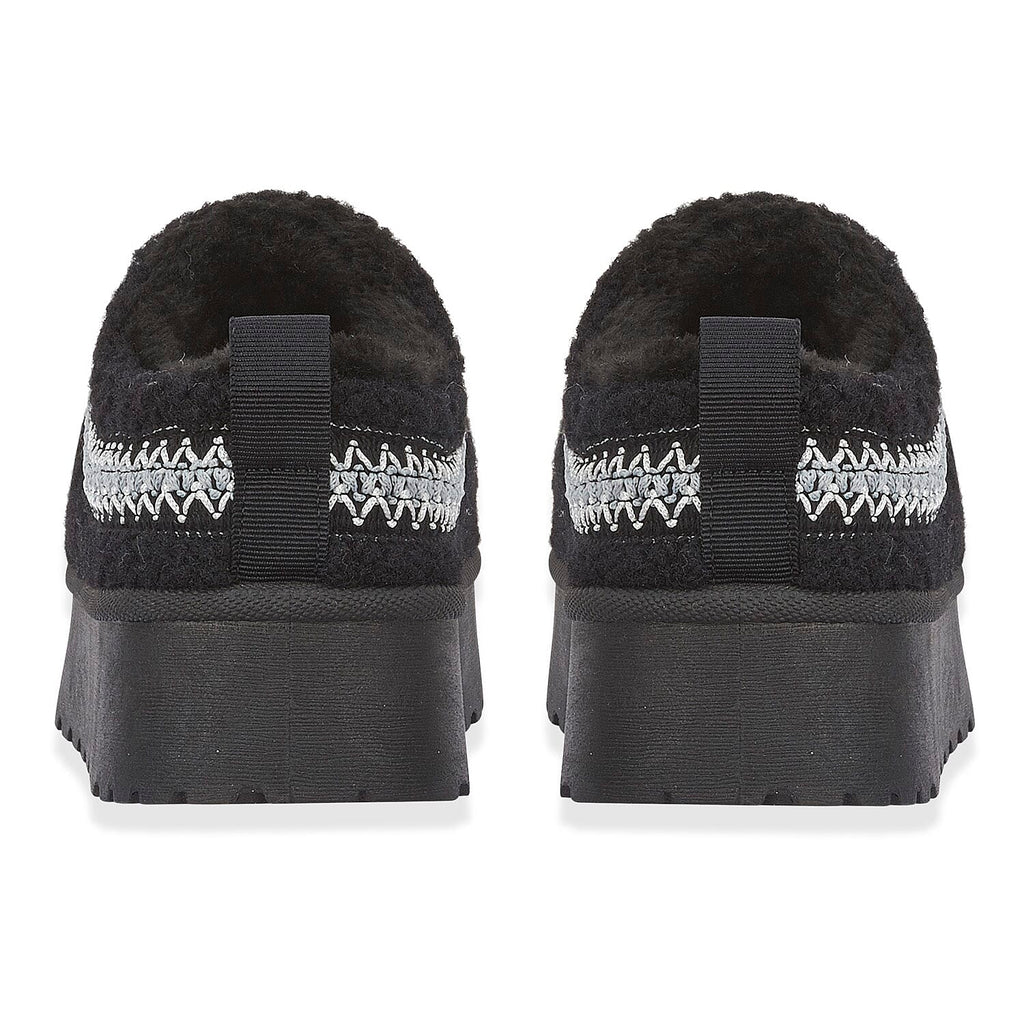 Emma Panda Embroidered Trim Platform Sherpa Boots (Size 6) - Black
