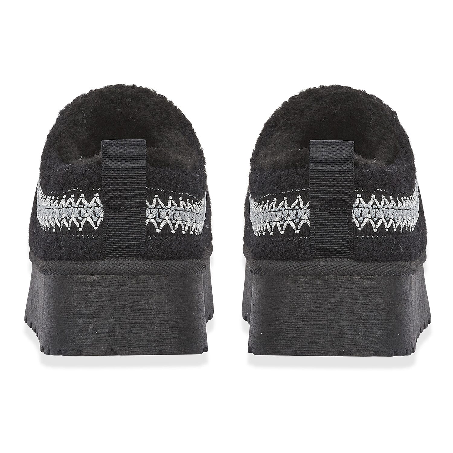 Emma Panda Embroidered Trim Platform Sherpa Boots (Size 6) - Black V32538995 2