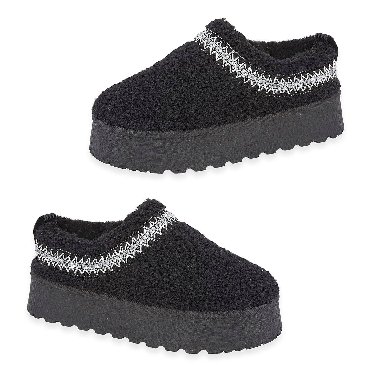 Emma Panda Embroidered Trim Platform Sherpa Boots (Size 6) - Black V32362118 0
