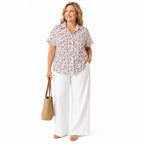 Emma Ladies Short Sleeve Button-Thru Shirt (Size 14) - White & Red