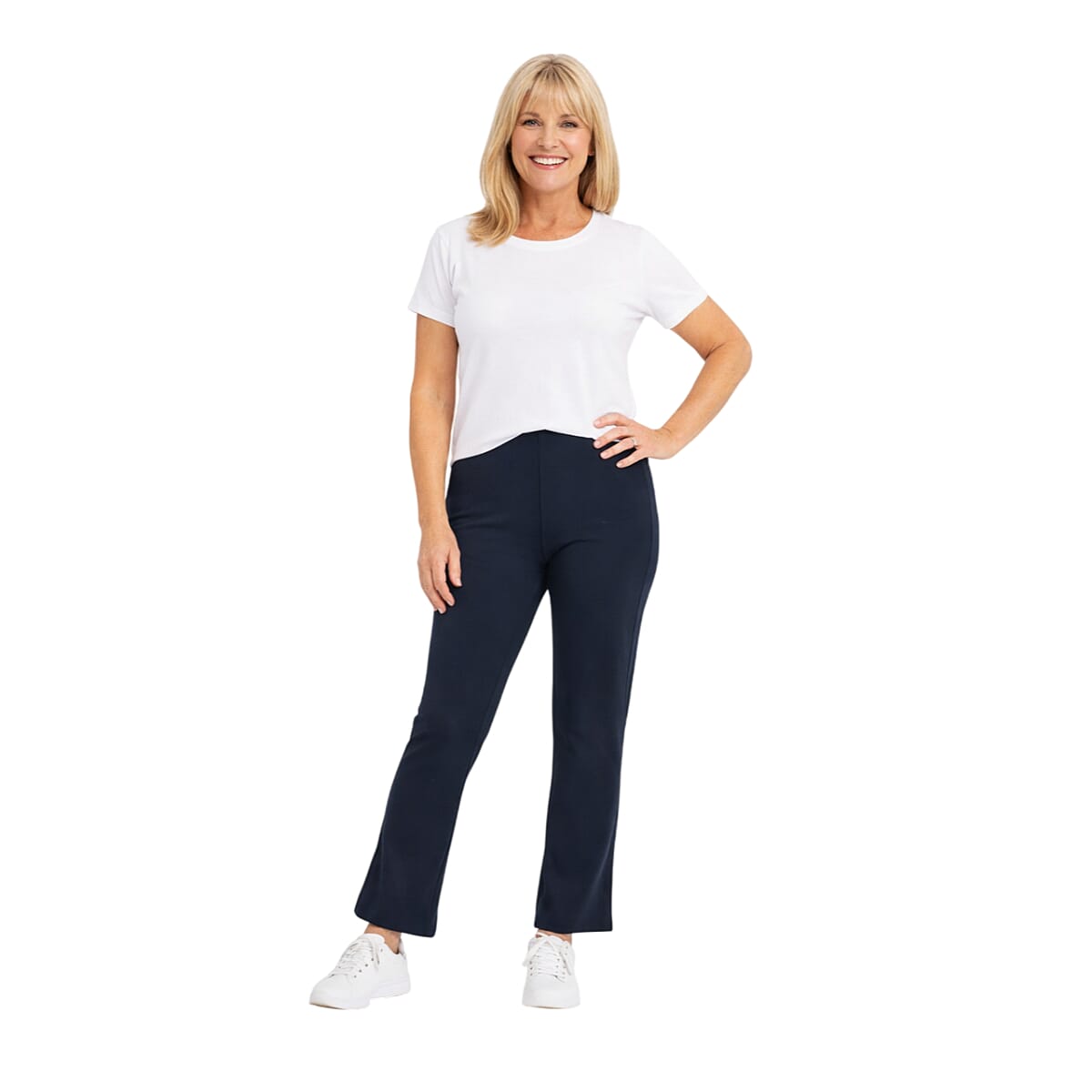 Emma Ribbed Bootcut Elastic Trousers (Size 20) - Navy V32531724 0