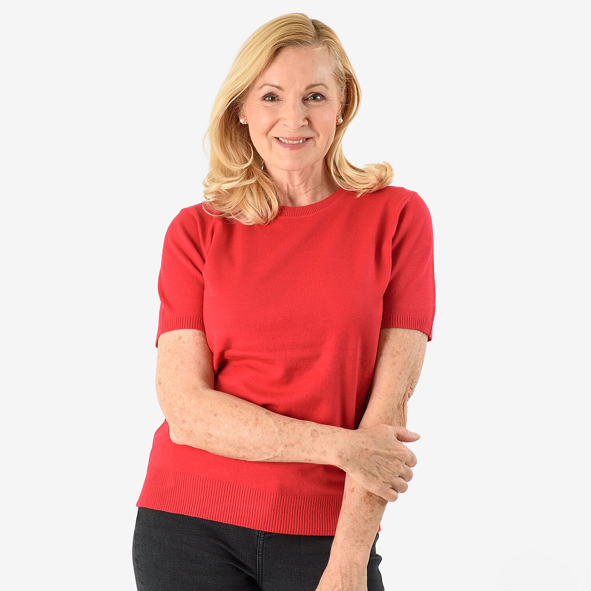 Emma Round Neck Solid Casual Top (Size 12) - Red V32554558 0