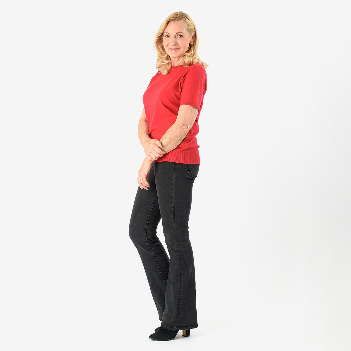 Emma Round Neck Solid Casual Top (Size 14) - Red V32575509 3