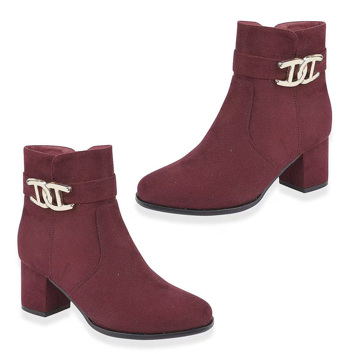 Emma Zelda Suede-Look Ankle Boot With Gold Buckle (Size 4) - Plum 8281315 1
