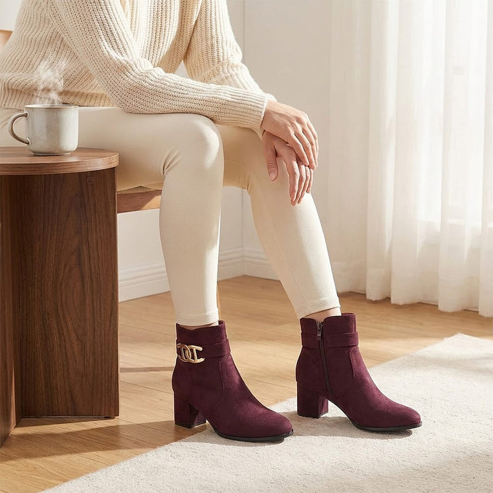 Emma Zelda Suede-Look Ankle Boot With Gold Buckle (Size 4) - Plum 8281315 2