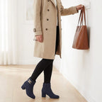 Emma Zelda Suede-Look Ankle Boot With Gold Buckle (Size 5) - Navy