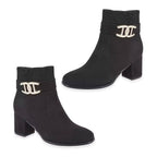 Emma Zelda Suede-Look Ankle Boot With Gold Buckle (Size 6) - Black
