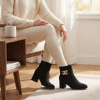 Emma Zelda Suede-Look Ankle Boot With Gold Buckle (Size 6) - Black