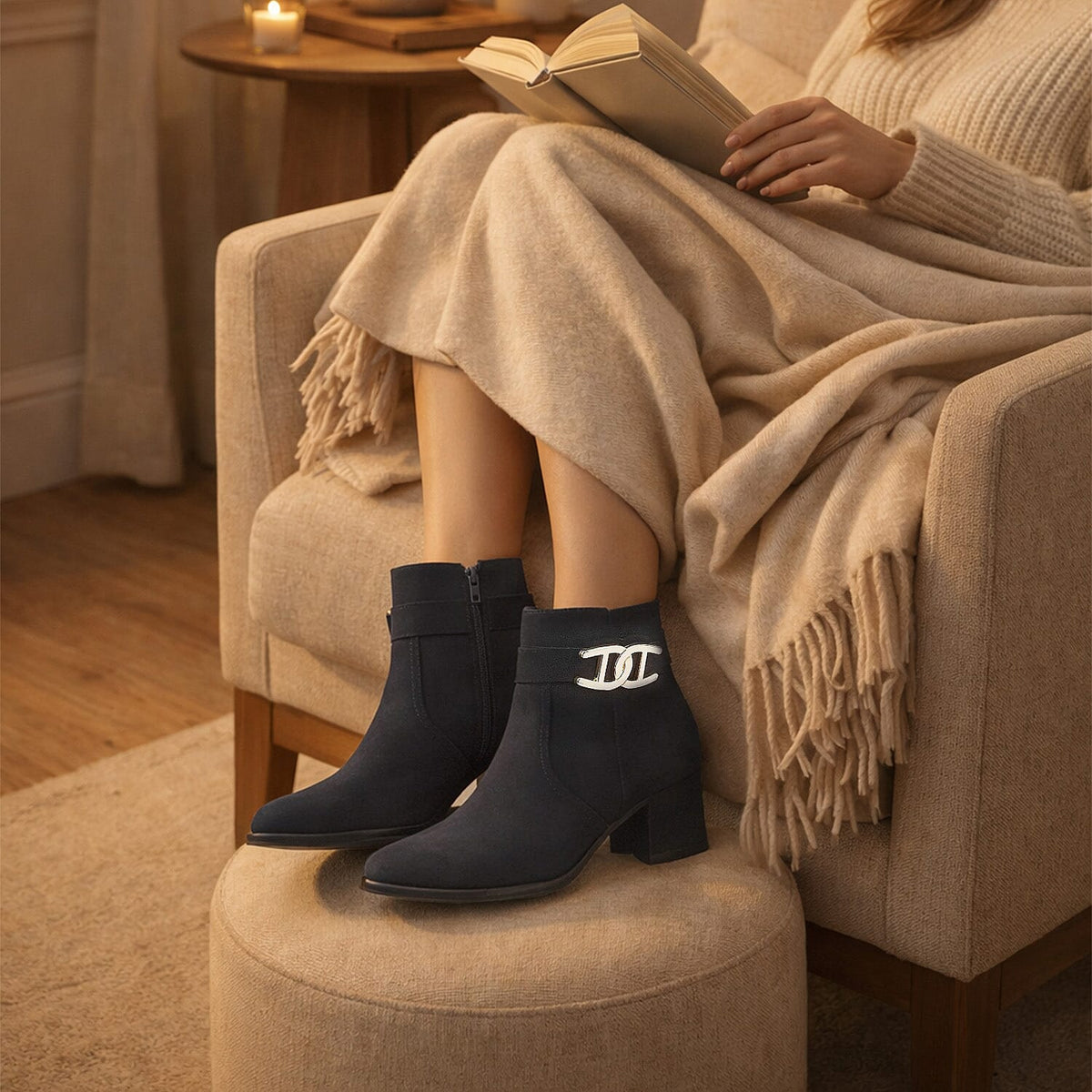 Emma Zelda Suede-Look Ankle Boot With Gold Buckle (Size 6) - Black V32524933 4