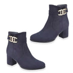 Emma Zelda Suede-Look Ankle Boot With Gold Buckle (Size 6) - Navy
