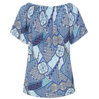Emreco 100% Viscose Short Sleeve Print Off Shoulder Top (Size 14) - Blue