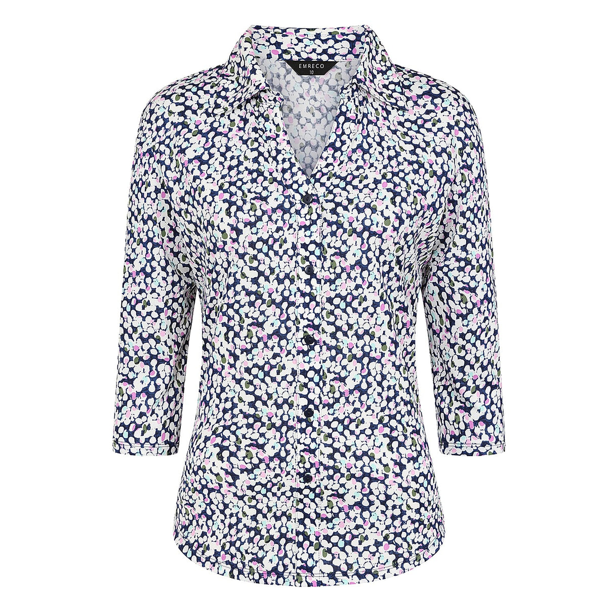 Emreco 3-4 Sleeve Print Mandarin Collar Blouse (Size 14) - White 8226210 1