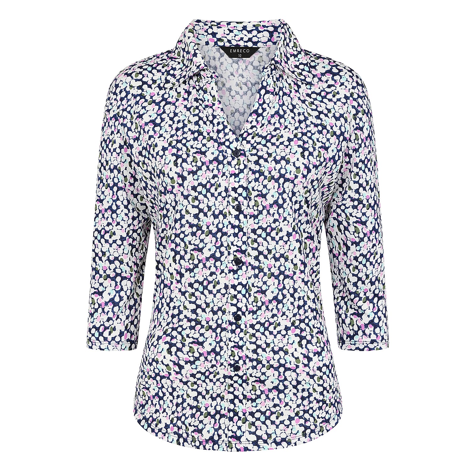 Emreco 3-4 Sleeve Print Mandarin Collar Blouse (Size 14) - White 8226210 1