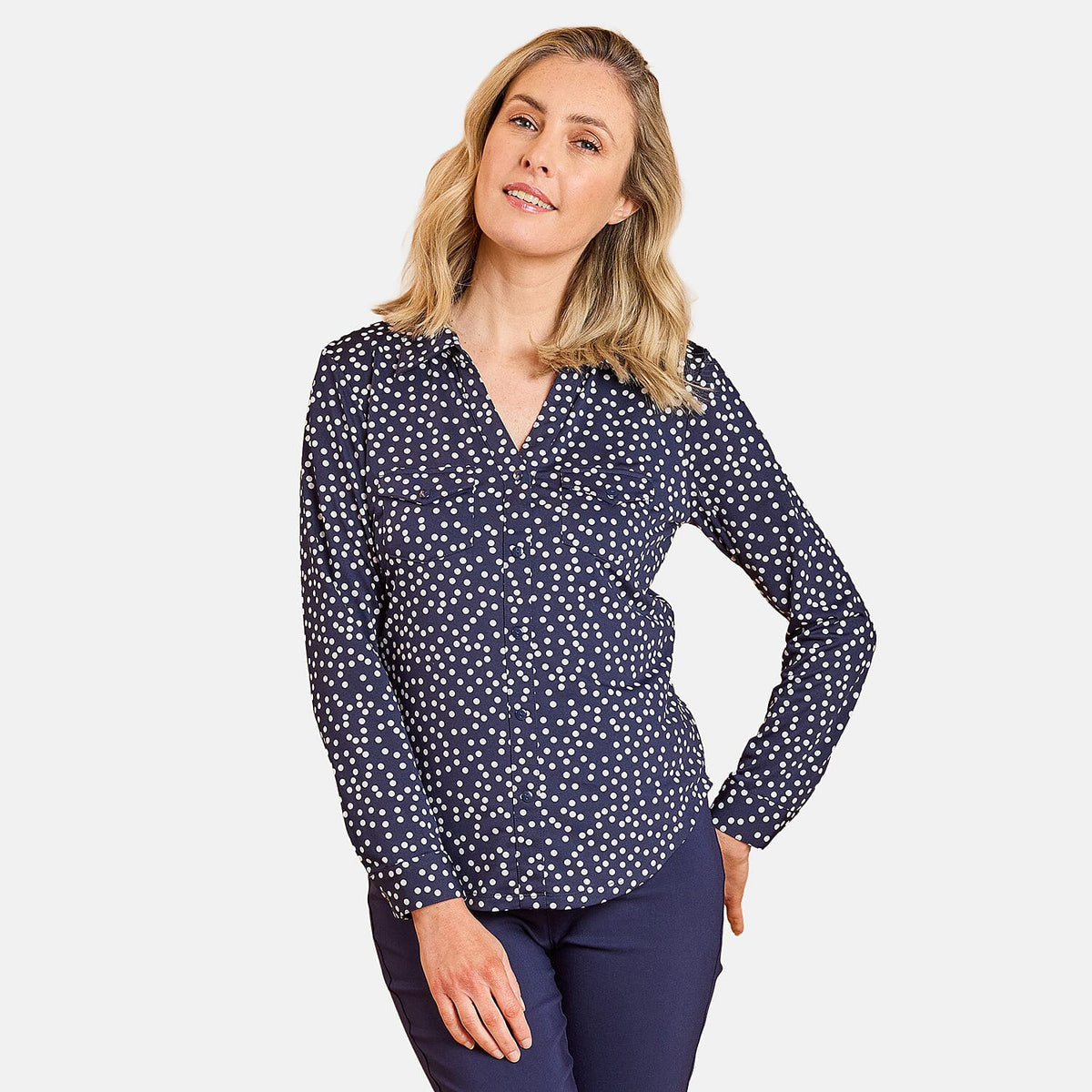 Emreco 3/4 Sleeve Print Mandarin Collar Blouse (Size 16) - Blue V32514057 0