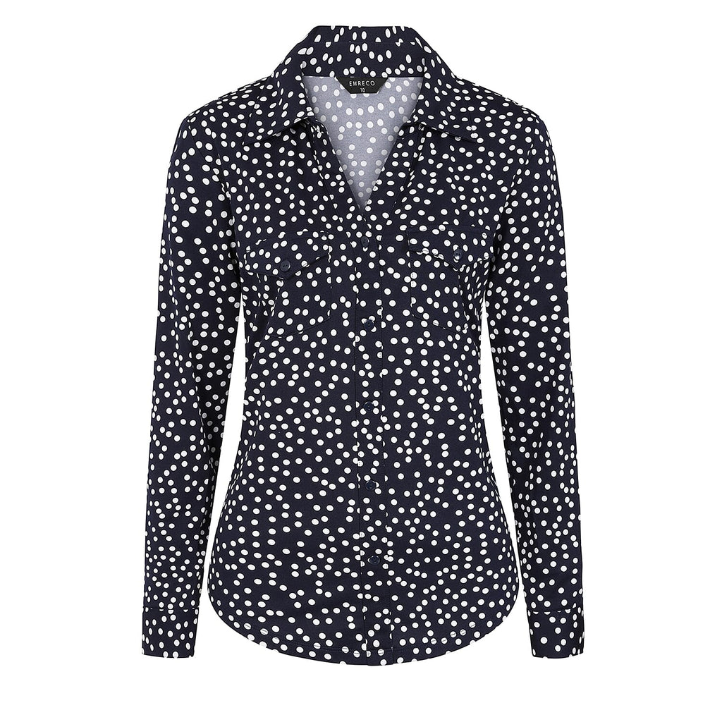 Emreco 3-4 Sleeve Print Mandarin Collar Blouse (Size 16) - Blue