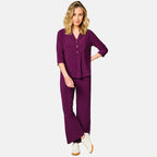 Emreco 3-4 Sleeves Plain Mandarin Collar Blouse (Size 12) - Berry