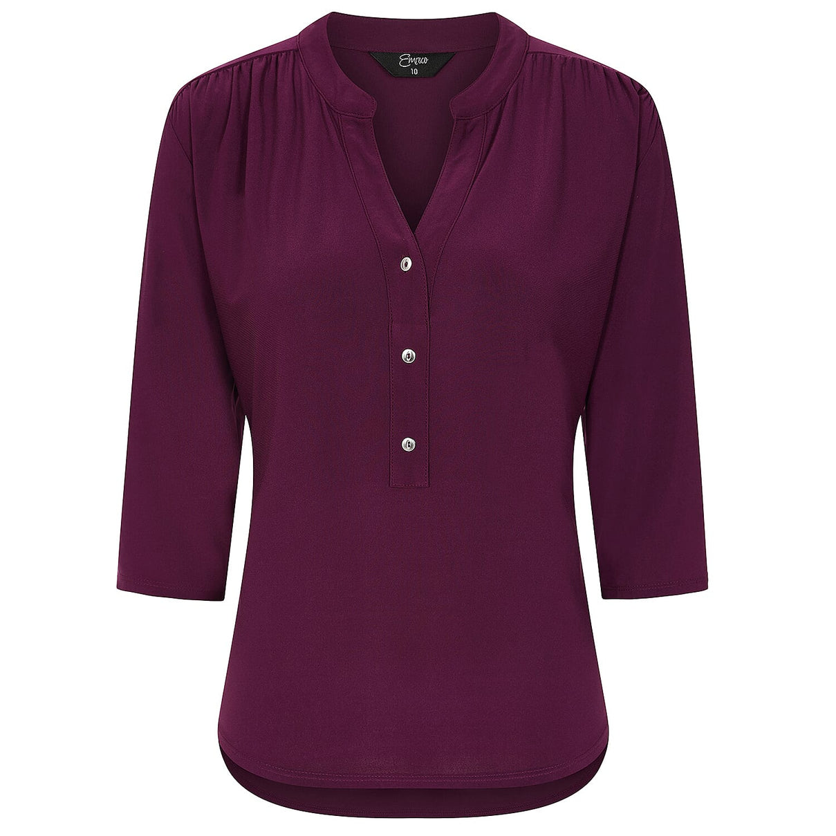 Emreco 3/4 Sleeve Plain Mandarin Collar Blouse V32518404 2