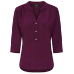 Emreco 3-4 Sleeves Plain Mandarin Collar Blouse (Size 12) - Berry