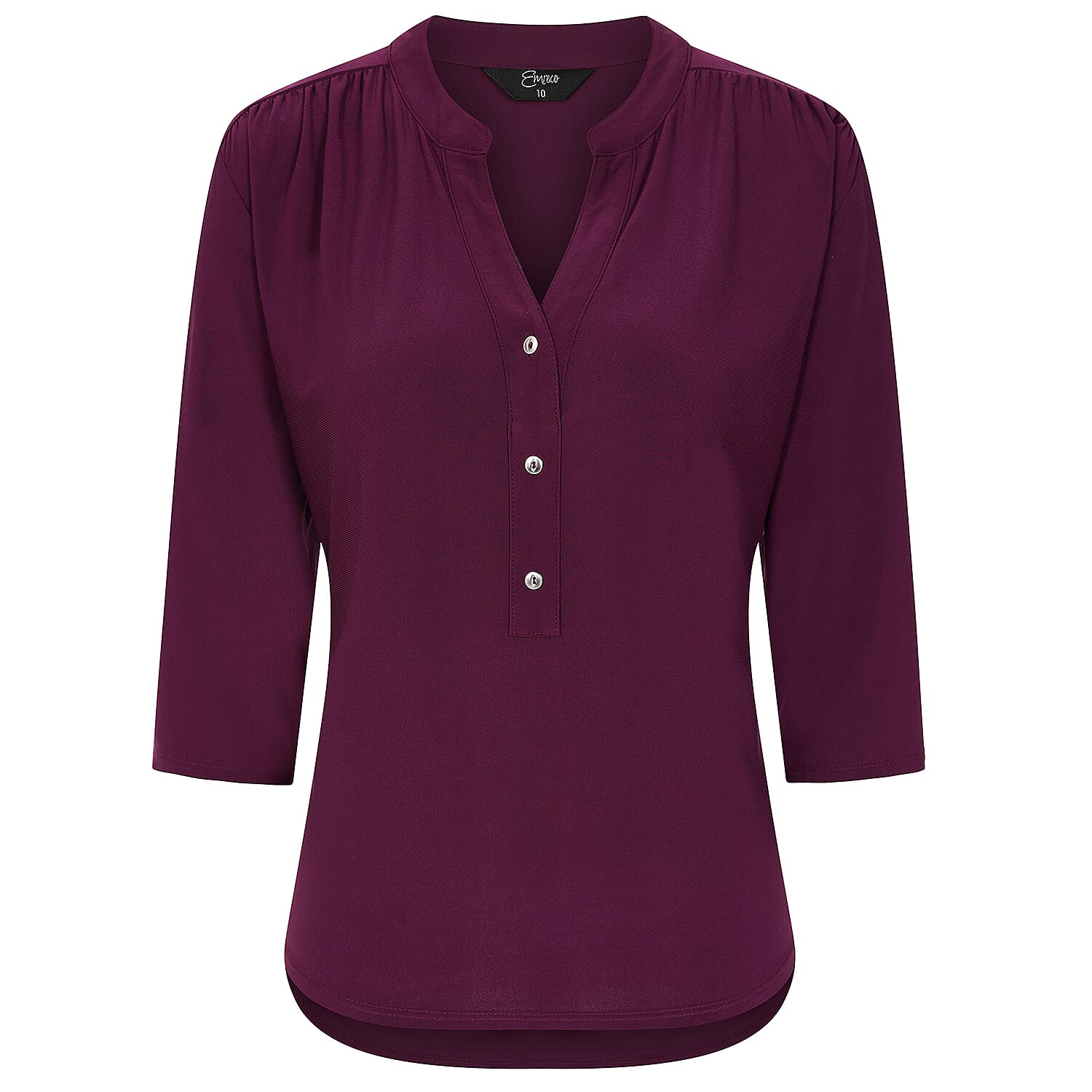 Emreco 3/4 Sleeve Plain Mandarin Collar Blouse V32518404 2