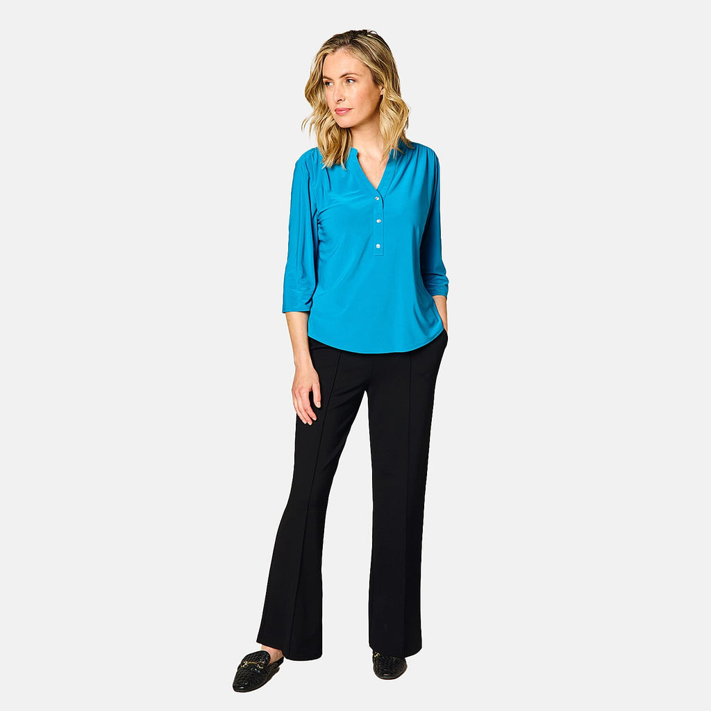 Emreco 3-4 Sleeves Plain Mandarin Collar Blouse (Size 12) - Teal