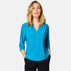 Emreco 3-4 Sleeves Plain Mandarin Collar Blouse (Size 12) - Teal