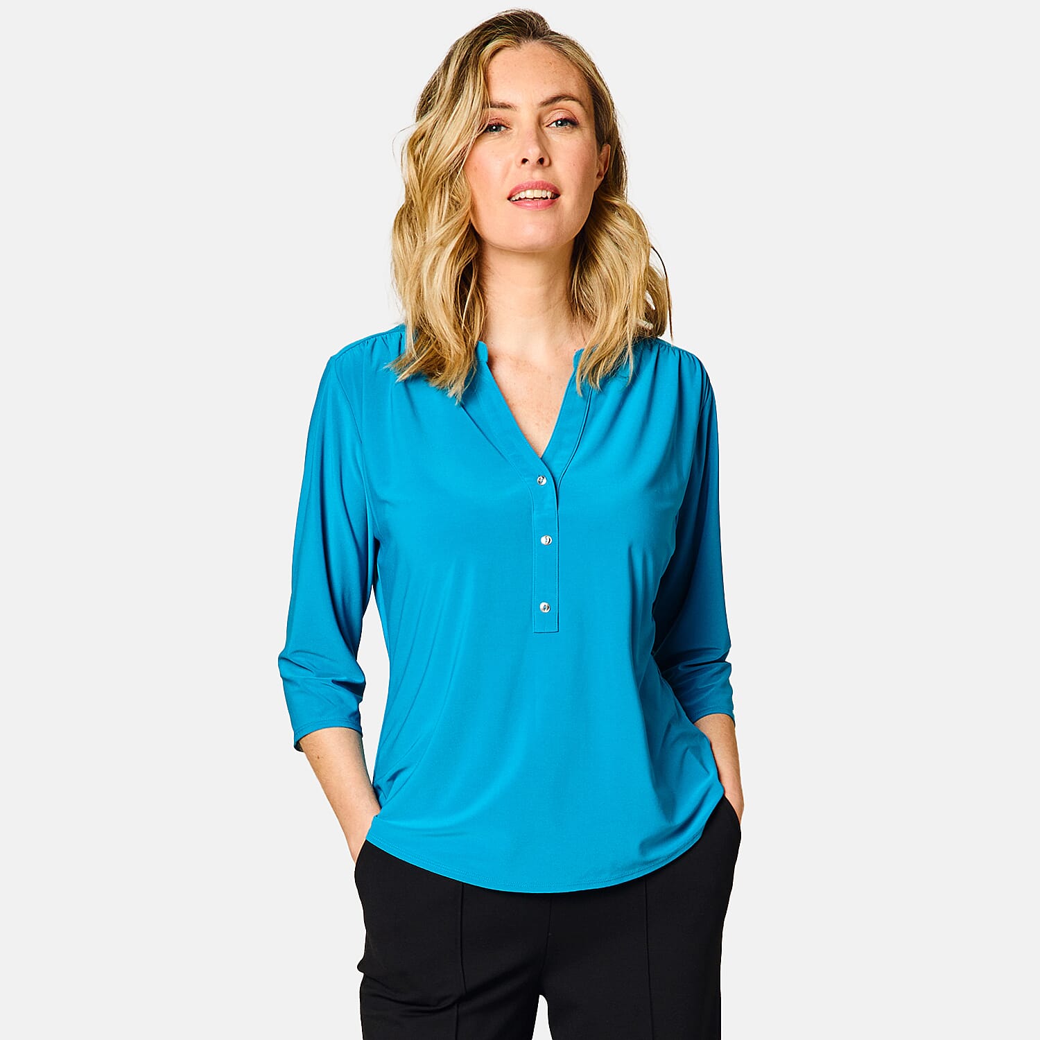 Emreco 3/4 Sleeve Plain Mandarin Collar Blouse 7968087 1