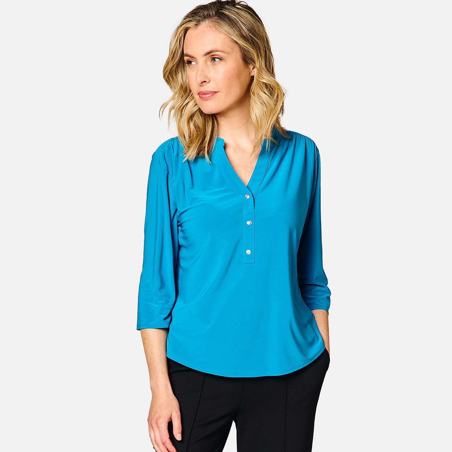 Emreco 3/4 Sleeve Plain Mandarin Collar Blouse 7968087 2