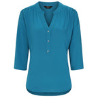 Emreco 3-4 Sleeves Plain Mandarin Collar Blouse (Size 12) - Teal